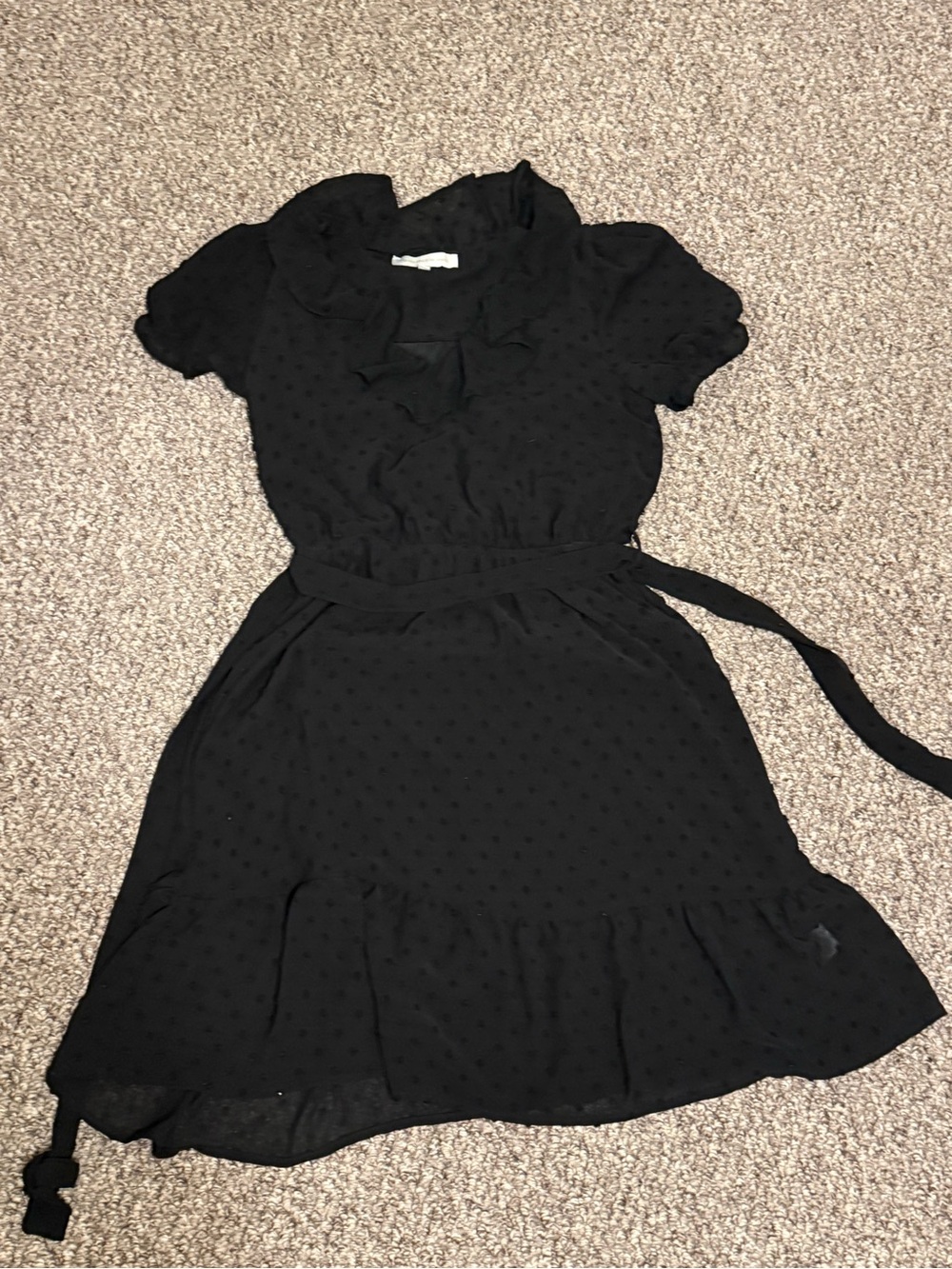 Black Ruffled Swiss Dot Mini Dress - Picture 5 of 9